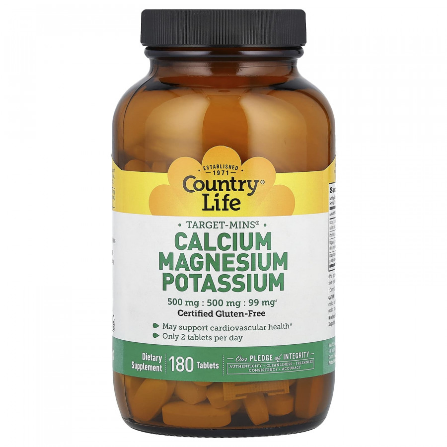 Кальцій магній калій, Calcium Magnesium Potassium, Country Life, 180 таблеток