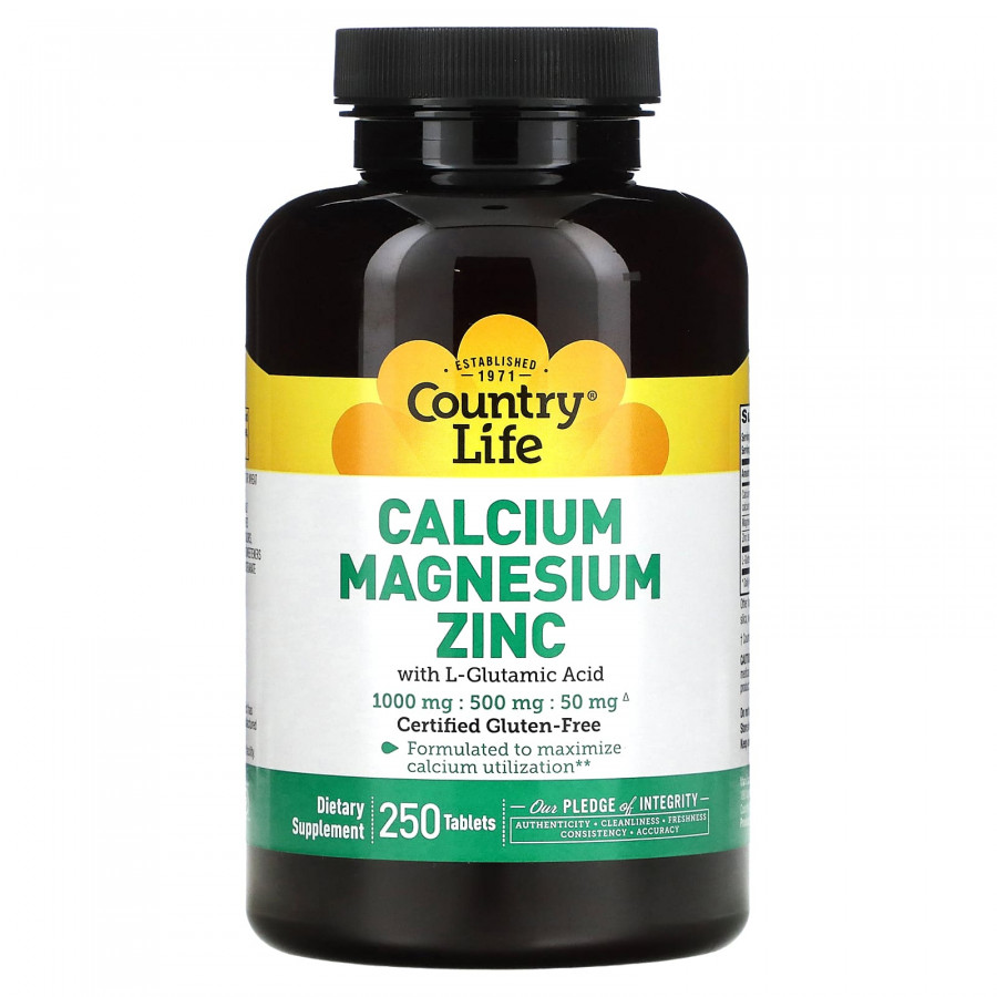 Кальцій магній цинк, Calcium Magnesium Zinc, Country Life, 250 таблеток