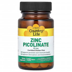 Цинк піколінат, Zinc Picolinate, Country Life, 25 мг, 100 таблеток