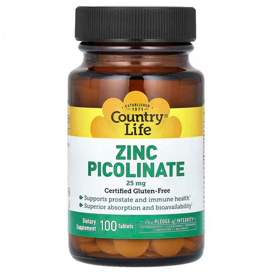 Цинк піколінат, Zinc Picolinate, Country Life, 25 мг, 100 таблеток
