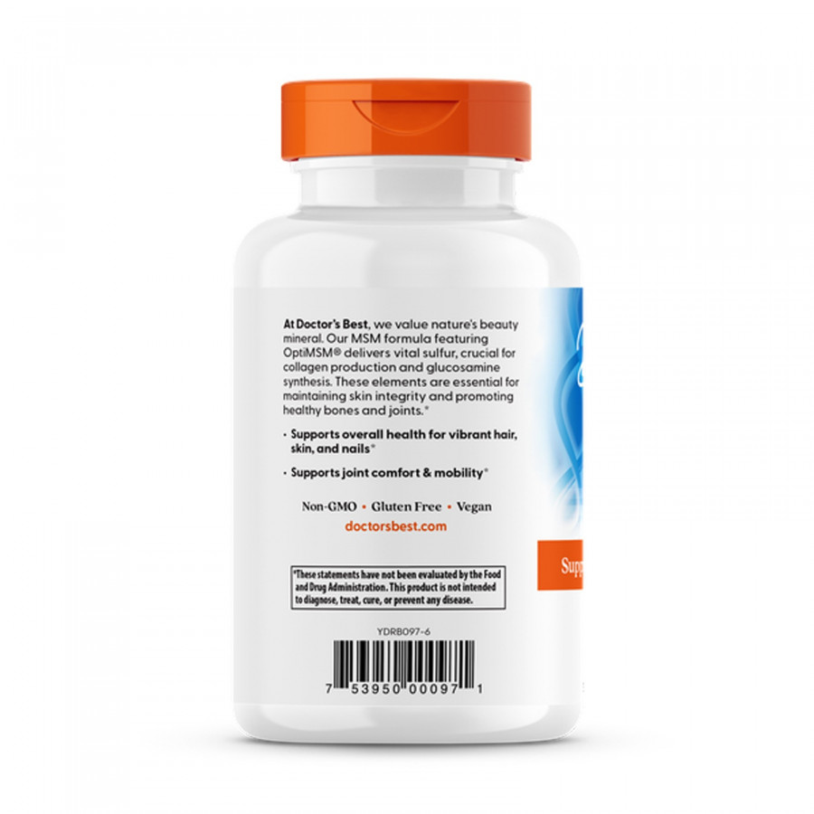 Метилсульфонилметан, МСМ, MSM with OptiMSM®, Doctor's Best, з OptiMSM®, 1500 мг, 120 таблеток