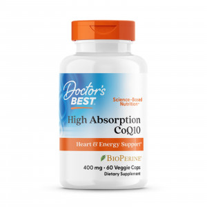 Коензим Q10, High Absorption CoQ10 with BioPerine®, Doctor's Best, з біоперином, 400 мг, 60 веганських капсул