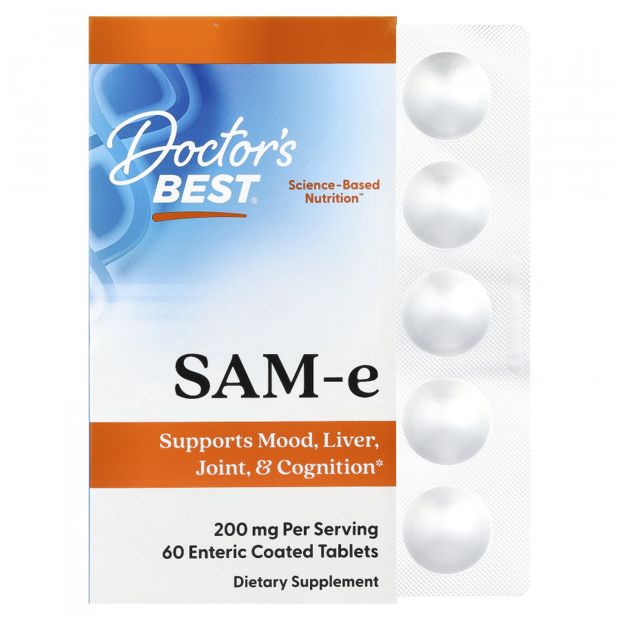Аденозилметіонін, SAM-e, Doctor's Best, 200 мг, 60 таблеток у кишковорозчинній оболонці
