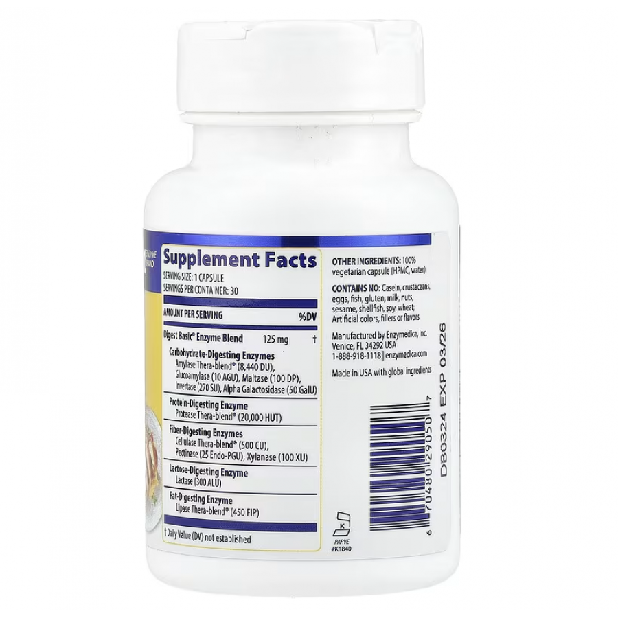 Ферменти для травлення, Essential Enzyme Formula, Enzymedica, 30 капсул