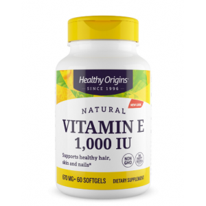 Вітамін Е, Vitamin E, Healthy Origins, натуральний, суміш токоферолів, 1000 МО, 60 гелевих капсул