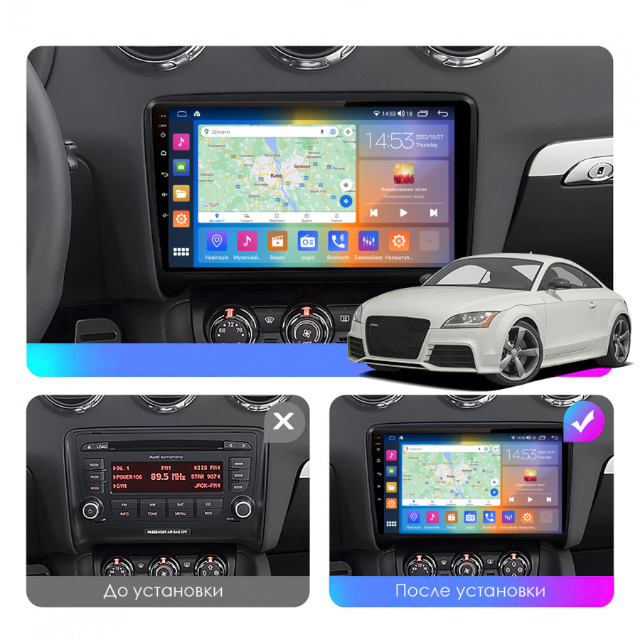 Штатная магнитола Lesko для Audi TT II (8J) Рестайлинг 2010-2014 экран 9" 4/64Gb CarPlay 4G Wi-Fi GPS Prime