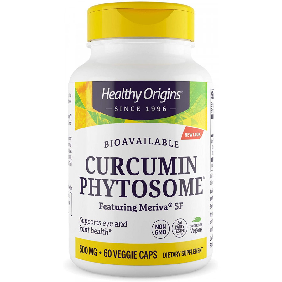 Куркумін, Curcumin Phytosome, Healthy Origins, фітосоми куркуміну за участю Meriva SF, 500 мг, 60 вегетаріанських капсул