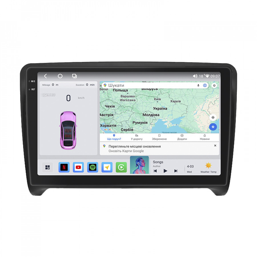 Штатная магнитола Lesko для Audi TT II (8J) Рестайлинг 2010-2014 экран 9" 4/64 QLED CarPlay 4G Wi-Fi GPS 360 Prime