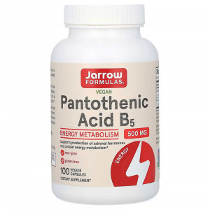 Пантотенова кислота, Pantothenic Acid B5, Jarrow Formulas, 500 мг, 100 капс.