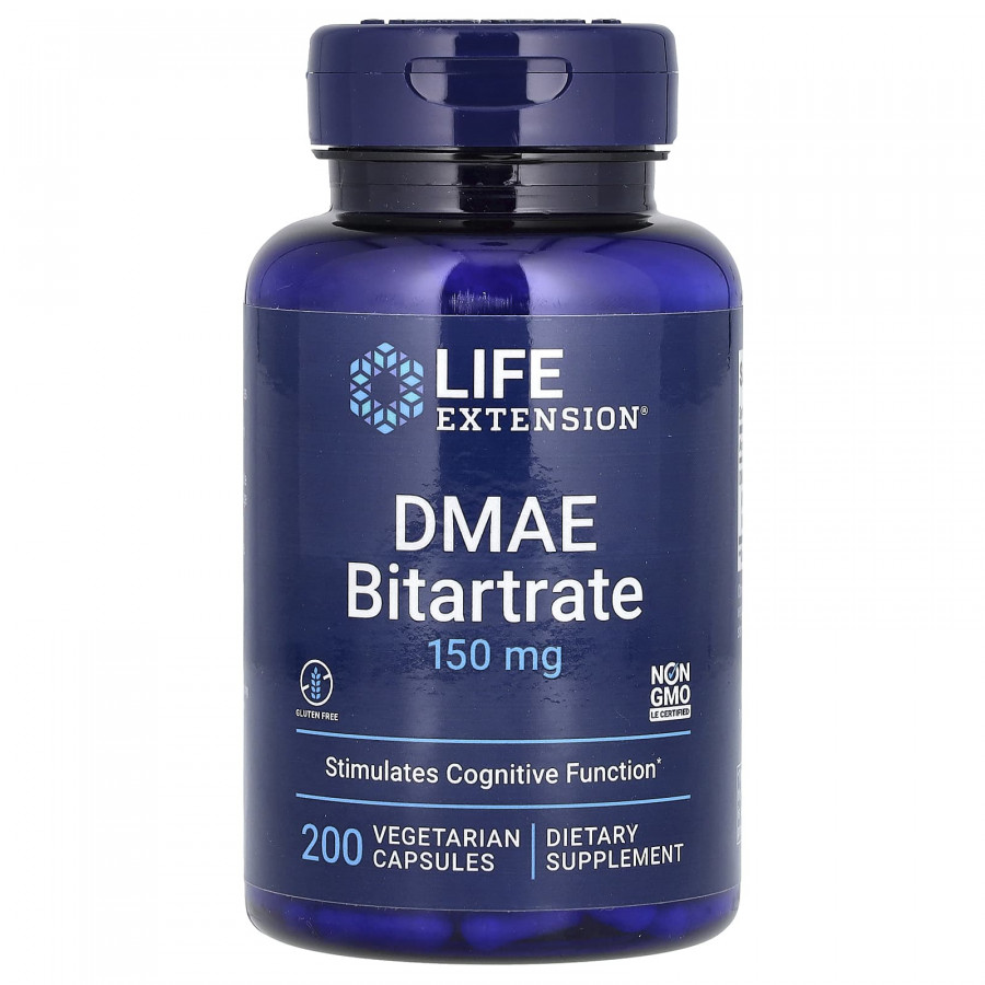 DMAE (Диметиламіноетанол), DMAE Bitartrate, Life Extension, 150 мг, 200 капсул