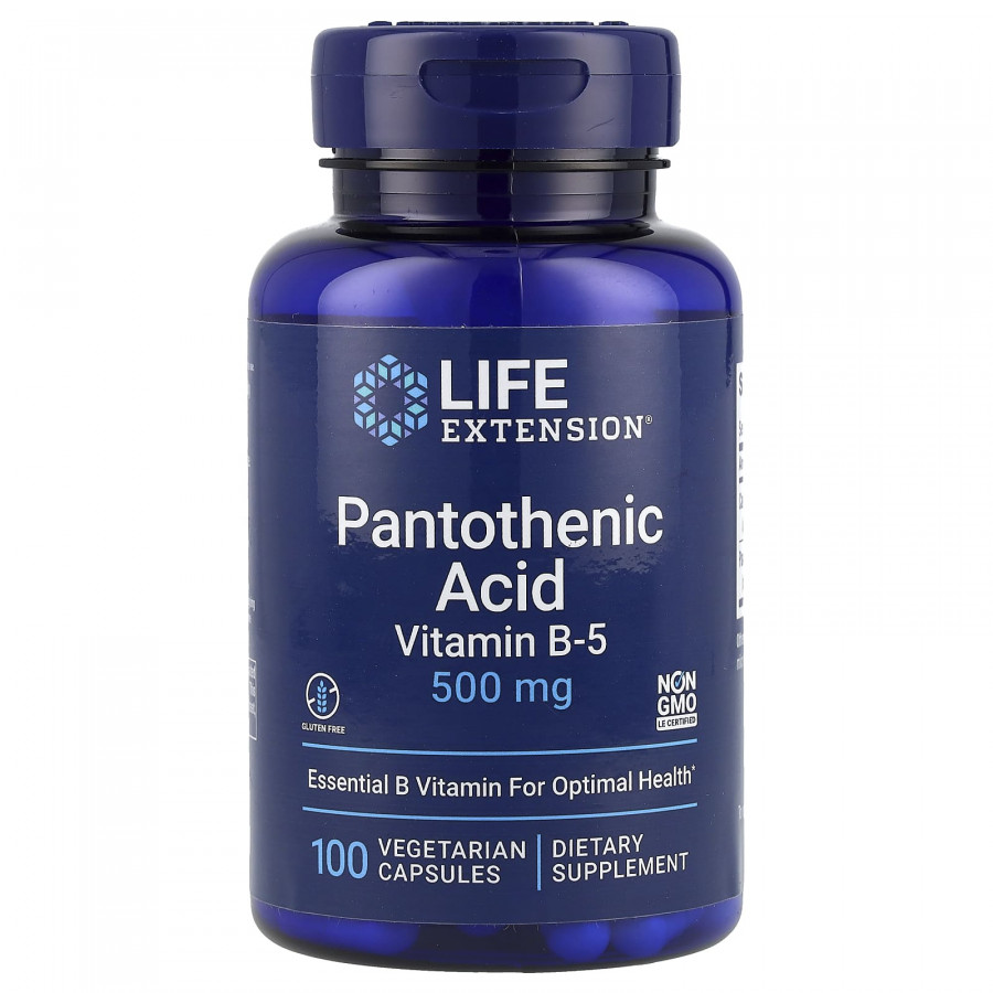 Пантотенова кислота (вітамін В-5), Pantothenic Acid, Life Extension, 500 мг, 100 вегетаріанських капсул