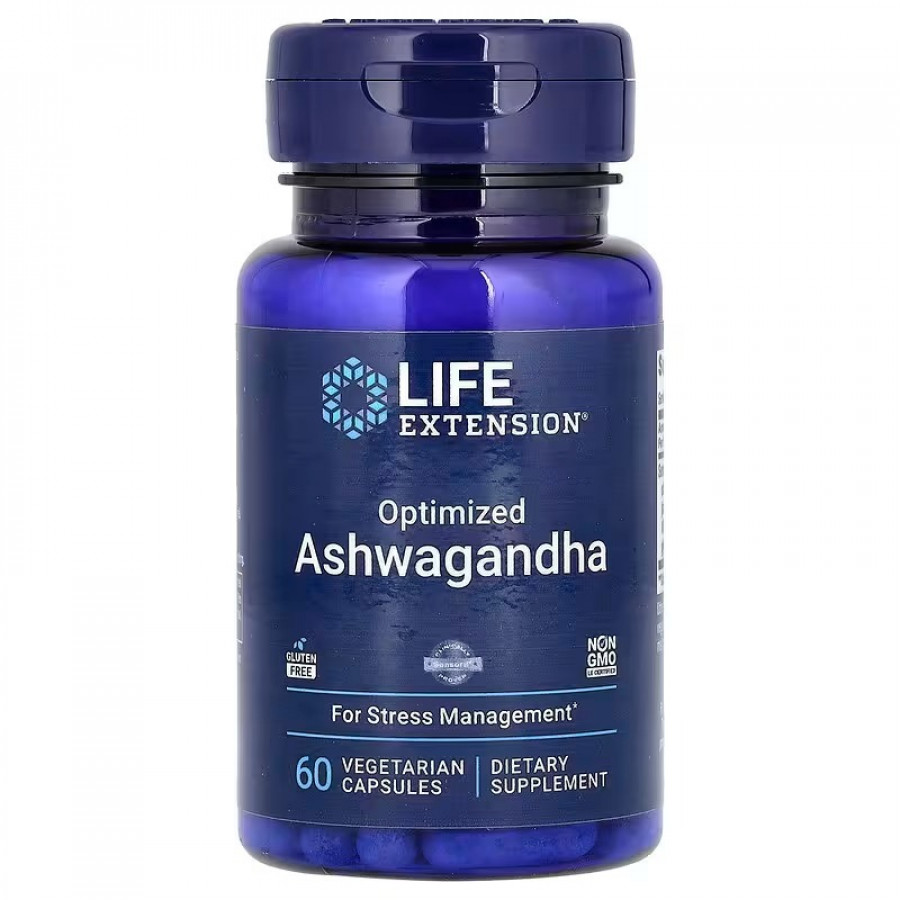 Ашваганда, Optimized Ashwagandha, Life Extension, оптимізована, 125 мг, 60 вегетаріанських капсул