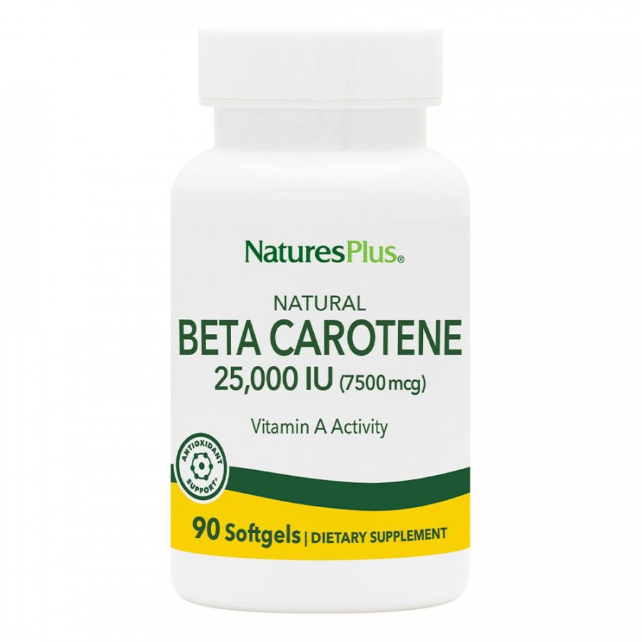 Бета-каротин натуральний, Natural Beta Carotene, Nature's Plus, 25000 МО (7500 мкг), 90 гелевих капсул