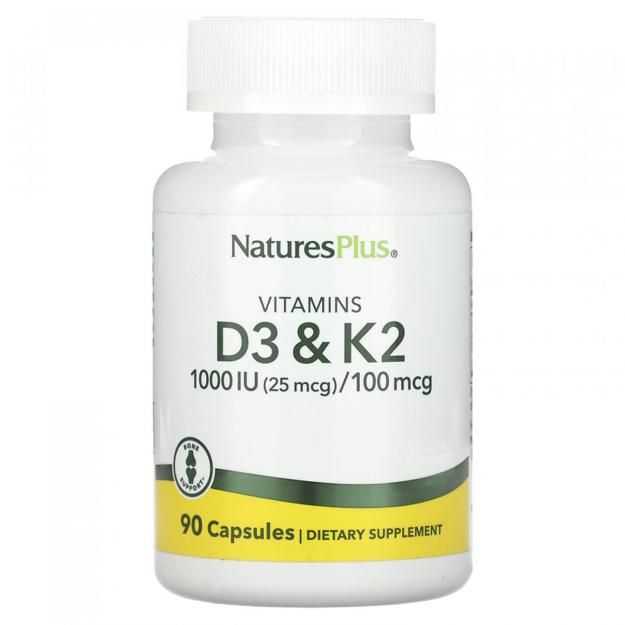 Вітамін D3 та К2, Vitamin D3 & K2, Nature's Plus, 1000 МО/100 мкг, 90 капсул