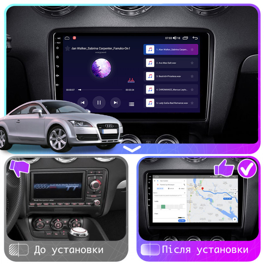 Штатная магнитола Lesko для Audi TTS II (8J) Рестайлинг 2010-2014 экран 9" 4/64Gb CarPlay 4G Wi-Fi GPS Prime