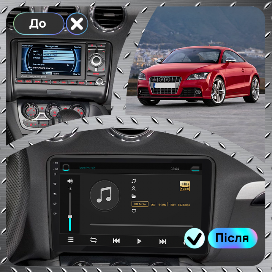 Штатная магнитола Lesko для Audi TTS II (8J) Рестайлинг 2010-2014 экран 9" 2/32Gb 4G Wi-Fi GPS Top