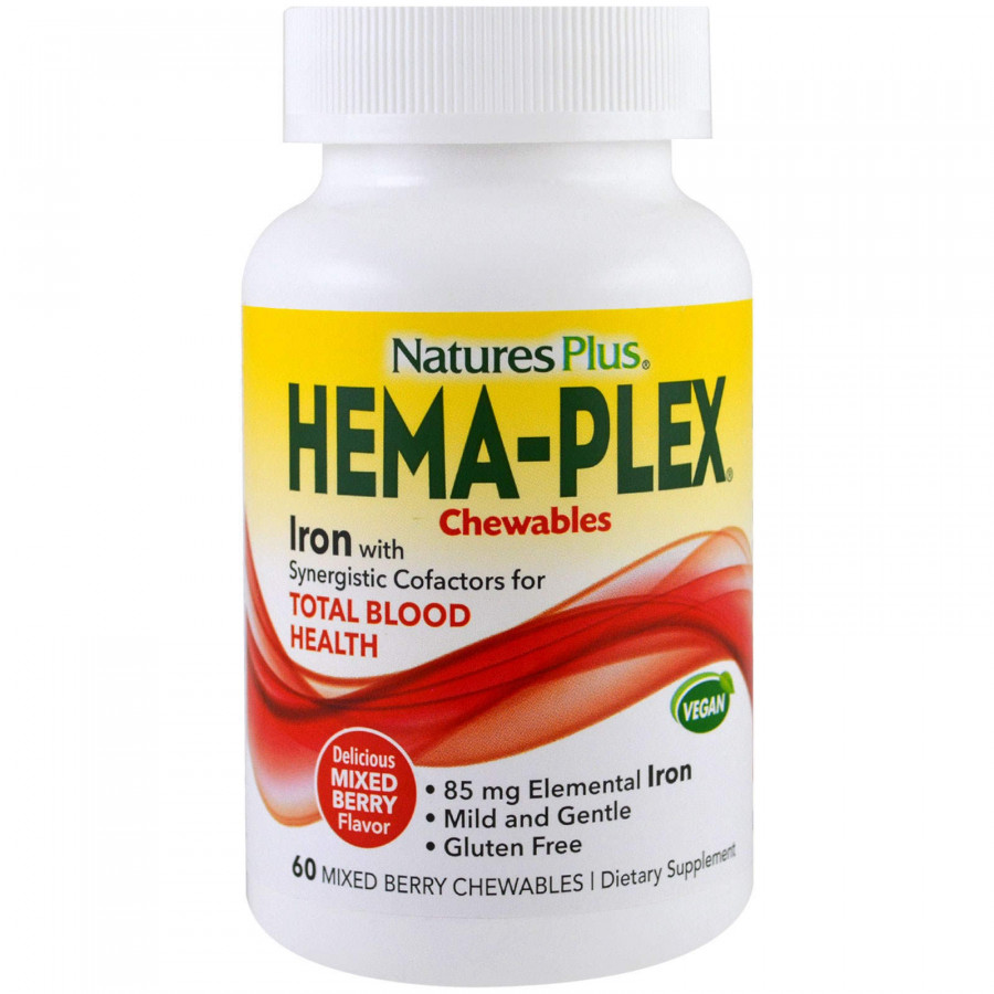 Вітамінно-мінеральний комплекс з ягідним смаком, Hema-Plex, Nature's Plus, суміш ягід, 60 жувальних таблеток