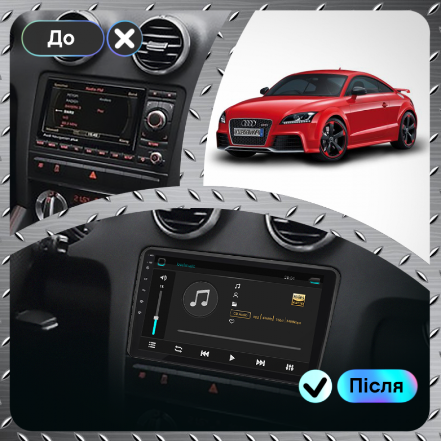 Штатная магнитола Lesko для Audi TTS II (8J) Рестайлинг 2010-2014 экран 9" 6/128Gb 4G Wi-Fi GPS Top