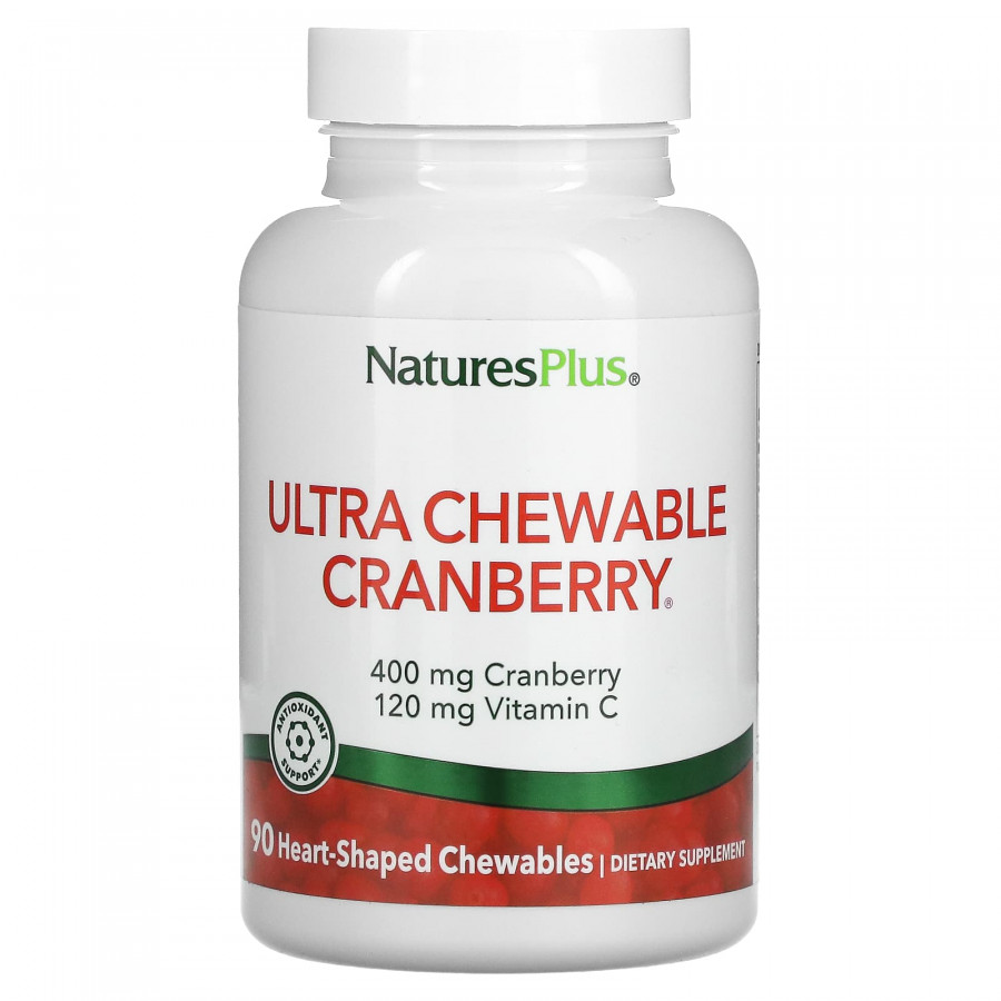 Журавлина з вітаміном C, Cranberry With Vitamin C, Nature's Plus, журавлина та полуниця, 90 жувальних таблеток