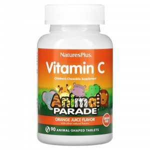 Вітамін С жувальний, Vitamin C, Nature's Plus, Animal Parade, апельсиновий смак, без цукру, 90 таблеток у формі тварин