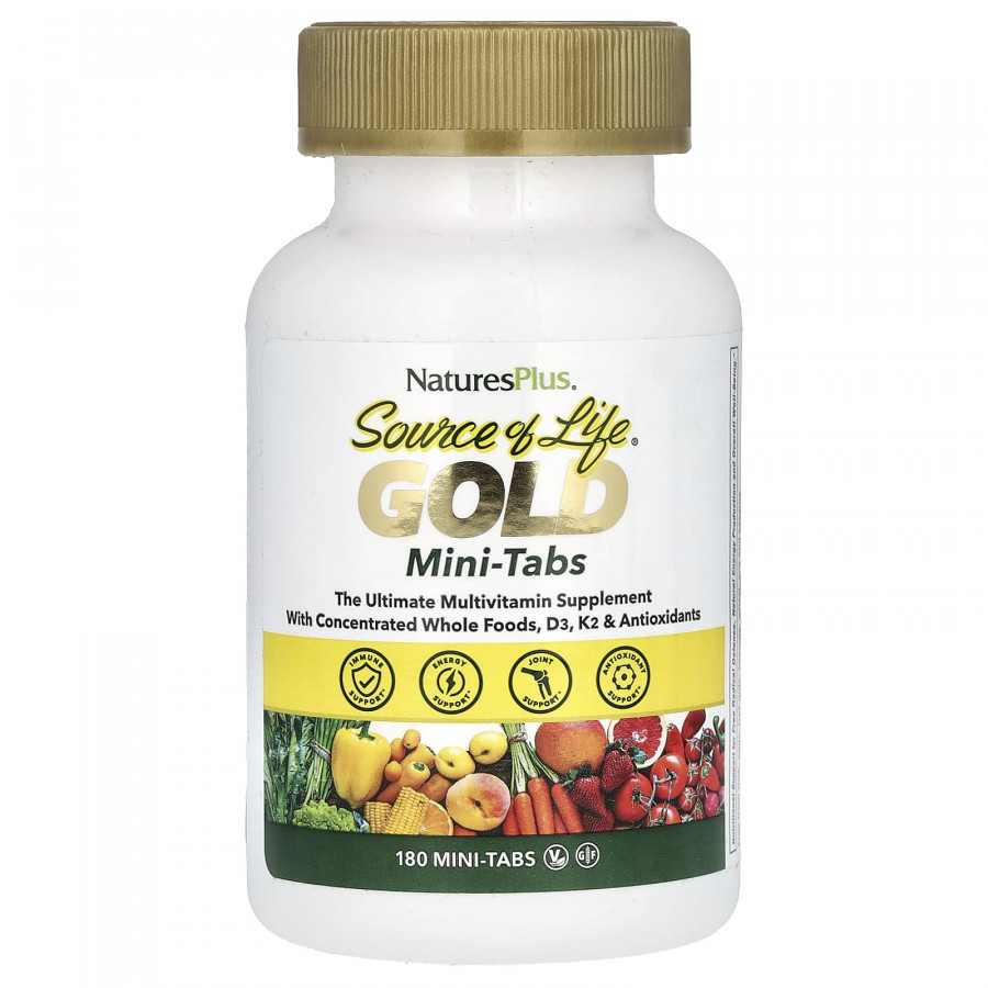 Мультивітаміни, Gold, The Ultimate Multivitamin Supplement, Source of Life, NaturesPlus, 180 міні-таблеток