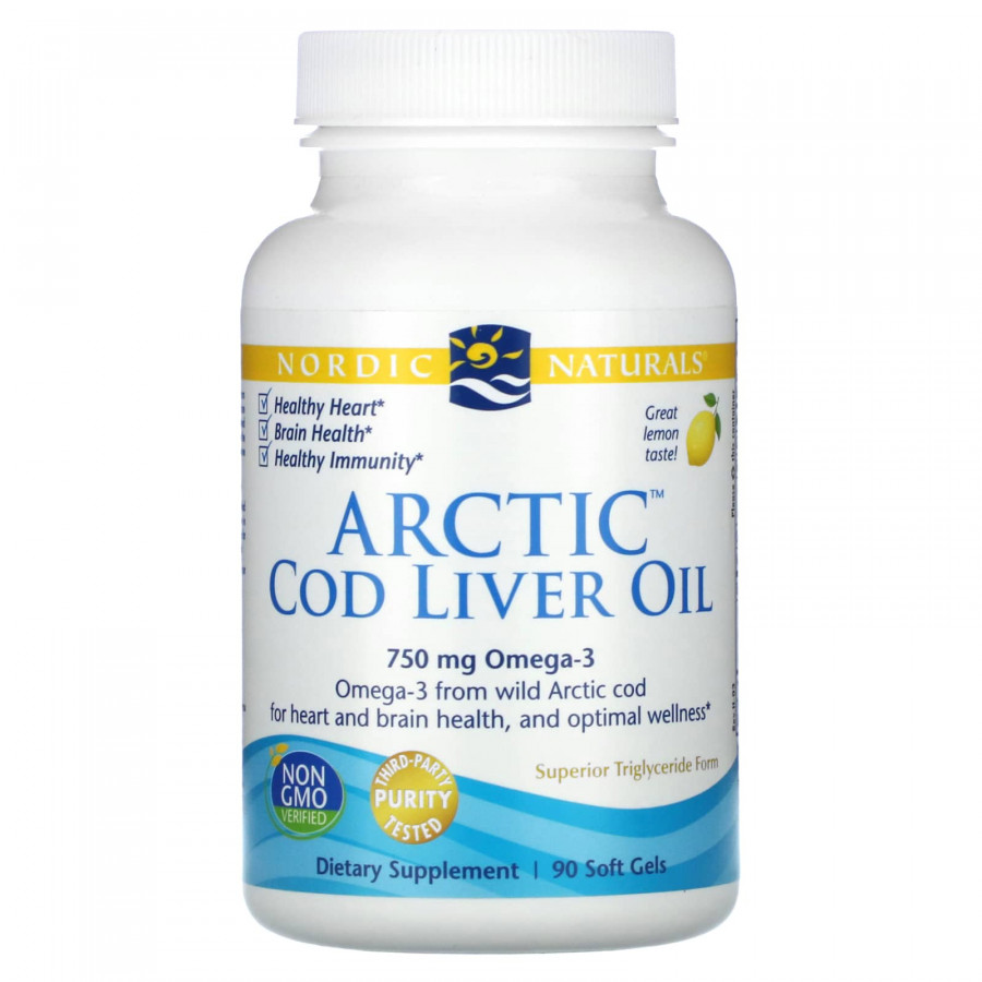Риб'ячий жир з печінки тріски, Cod Liver Oil, Nordic Naturals, лимон, арктичний, 1000 мг, 90 капсул