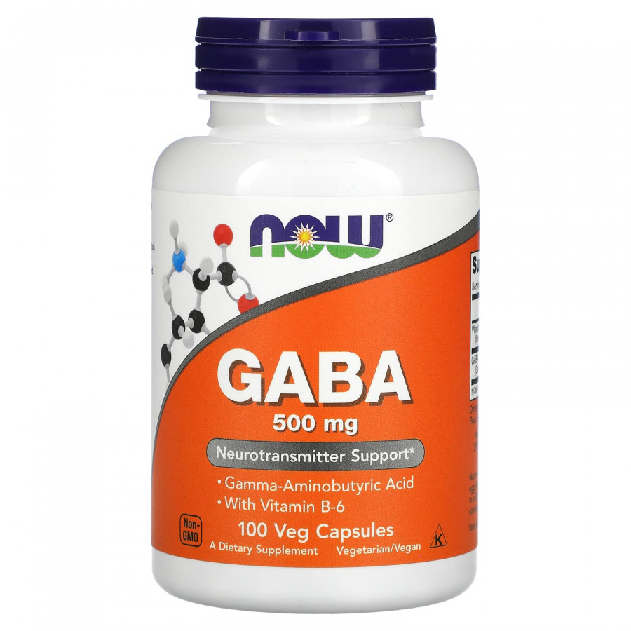 Гамма-аміномасляна кислота з вітаміном В-6, GABA with Vitamin B-6, NOW Foods, 500 мг, 100 вегетаріанських капсул