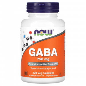 Гамма-аміномасляна кислота, GABA, Now Foods, 750 мг, 100 капсул