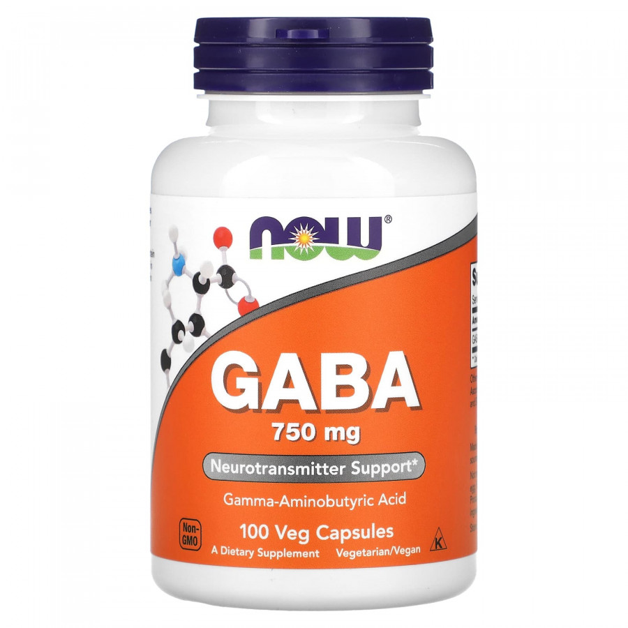 Гамма-аміномасляна кислота, GABA, Now Foods, 750 мг, 100 капсул