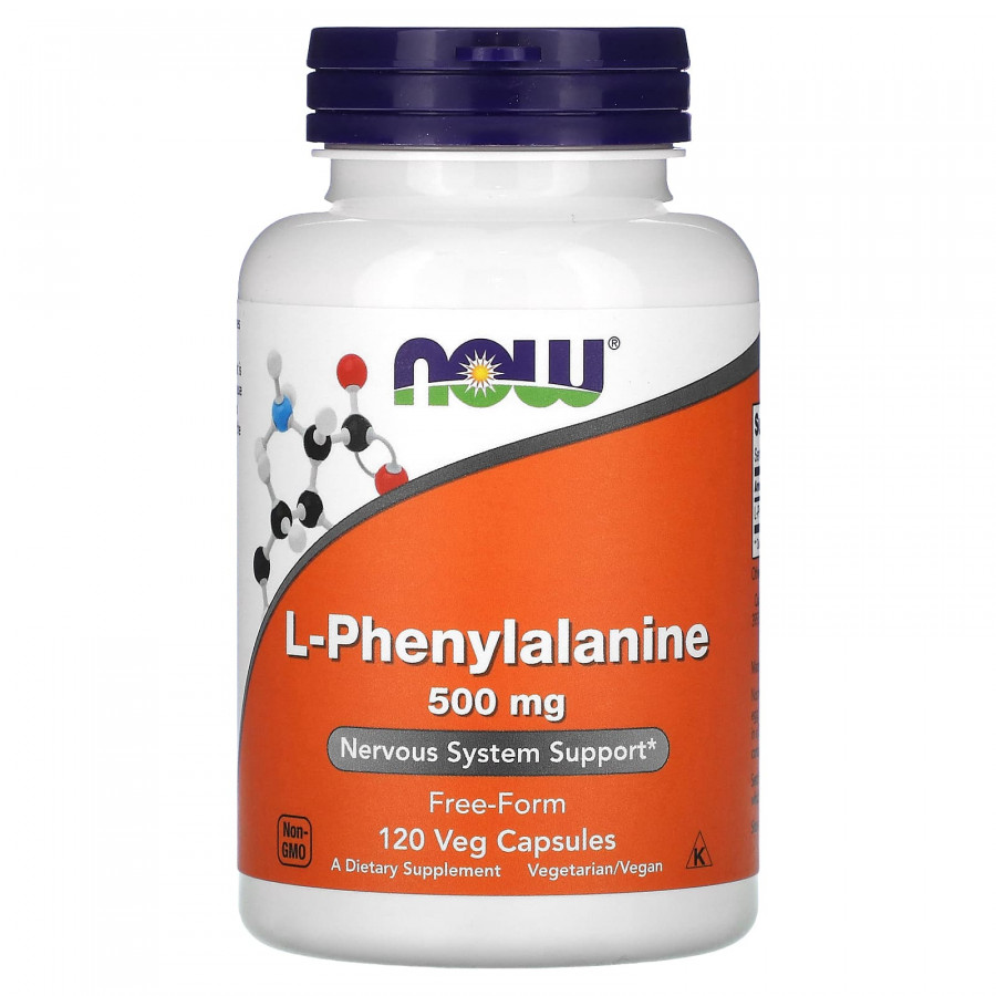 Фенілаланін, L-Phenylalanine, Now Foods, 500 мг, 120 вегетаріанських капсул.