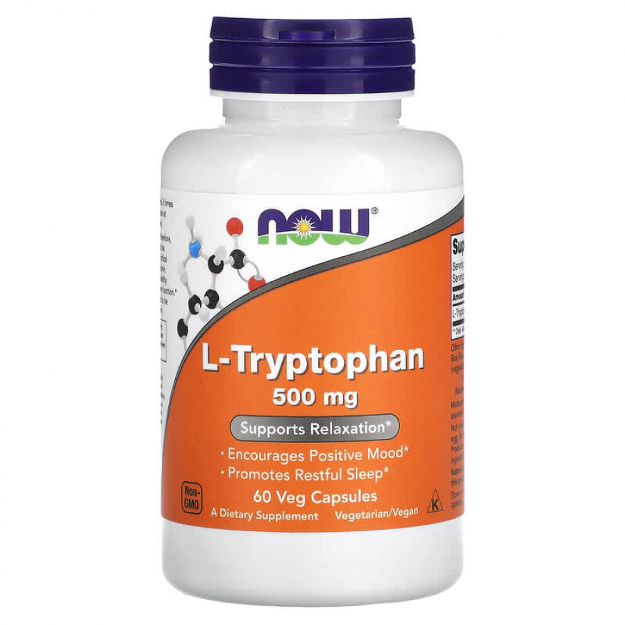 Триптофан, L-Tryptophan, Now Foods, 500 мг, 60 капсул