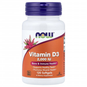 Вітамін D-3, Vitamin D-3, Now Foods, високоефективний, 50 мкг (2000 МО), 120 гелевих капсул