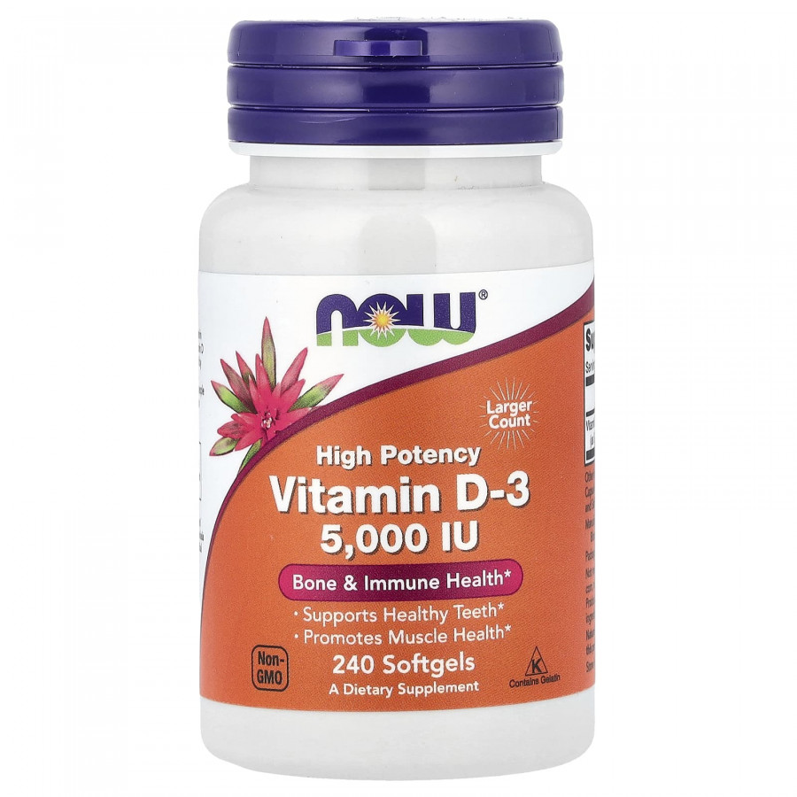Вітамін D-3, Vitamin D-3, Now Foods, високоефективний, 125 мкг (5000 МО), 240 гелевих капсул