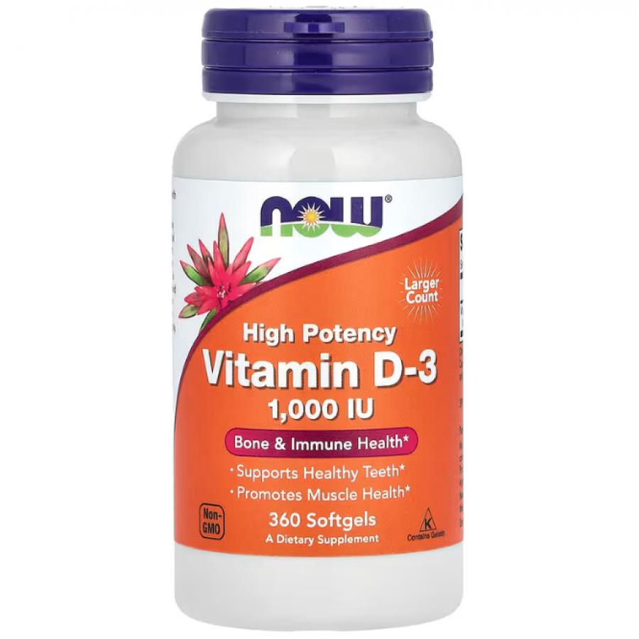 Вітамін D-3, Vitamin D-3,  NOW Foods, високоефективний, 25 мкг (1000 МО), 360 гелевих капсул