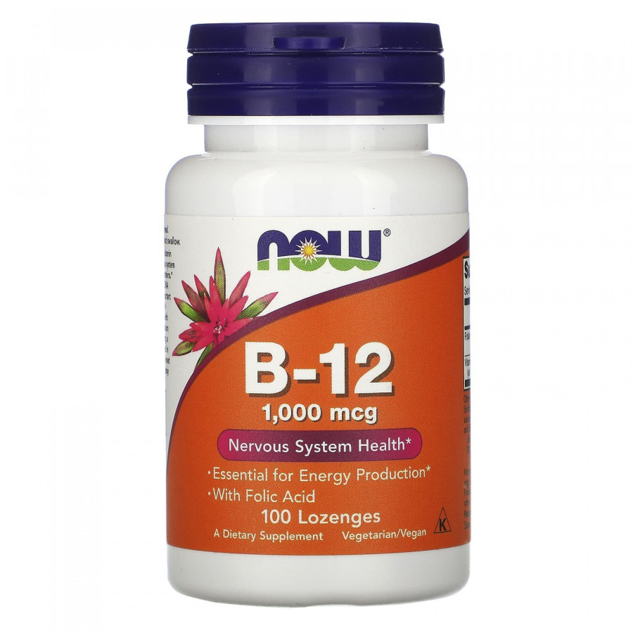 Вітамін В12 та фолієва кислота, B-12 With Folic Acid, Now Foods, 1000 мкг, 100 цукерок