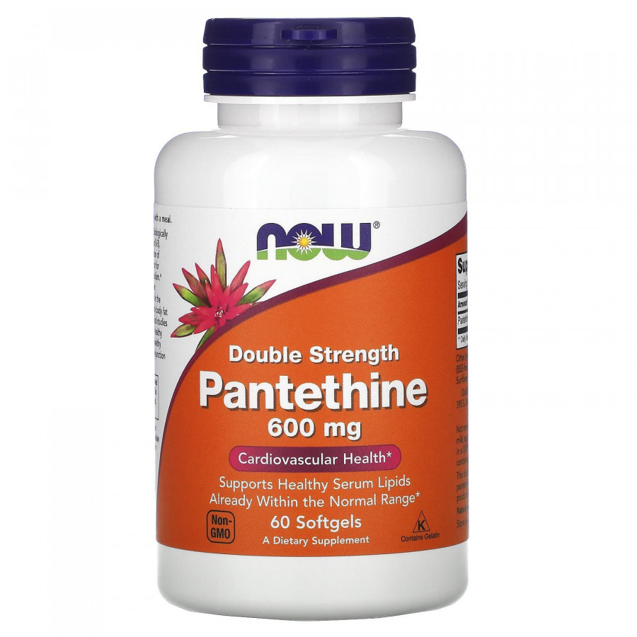 Пантетин, Pantethine, Now Foods, подвійна сила, 600 мг, 60 гелевих капсул
