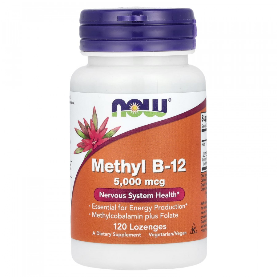 Вітамін В12, Methyl B-12, NOW Foods, метил, 5000 мкг, 120 льодяників