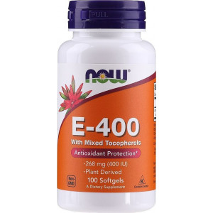 Вітамін Е, E-400, Now Foods, зі змішаними токоферолами, 268 мг (400 МО), 100 гелевих капсул