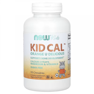 Кальцій для дітей, Kid Cal, Now Foods, підтримка розвитку кісток, зі смаком апельсина, 100 жувальних таблеток