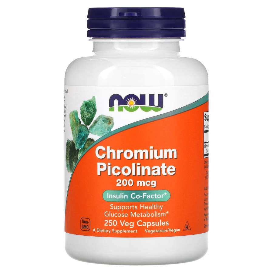 Хром піколінат, Chromium Picolinate, Now Foods, 200 мкг, 250 вегетаріанських капсул
