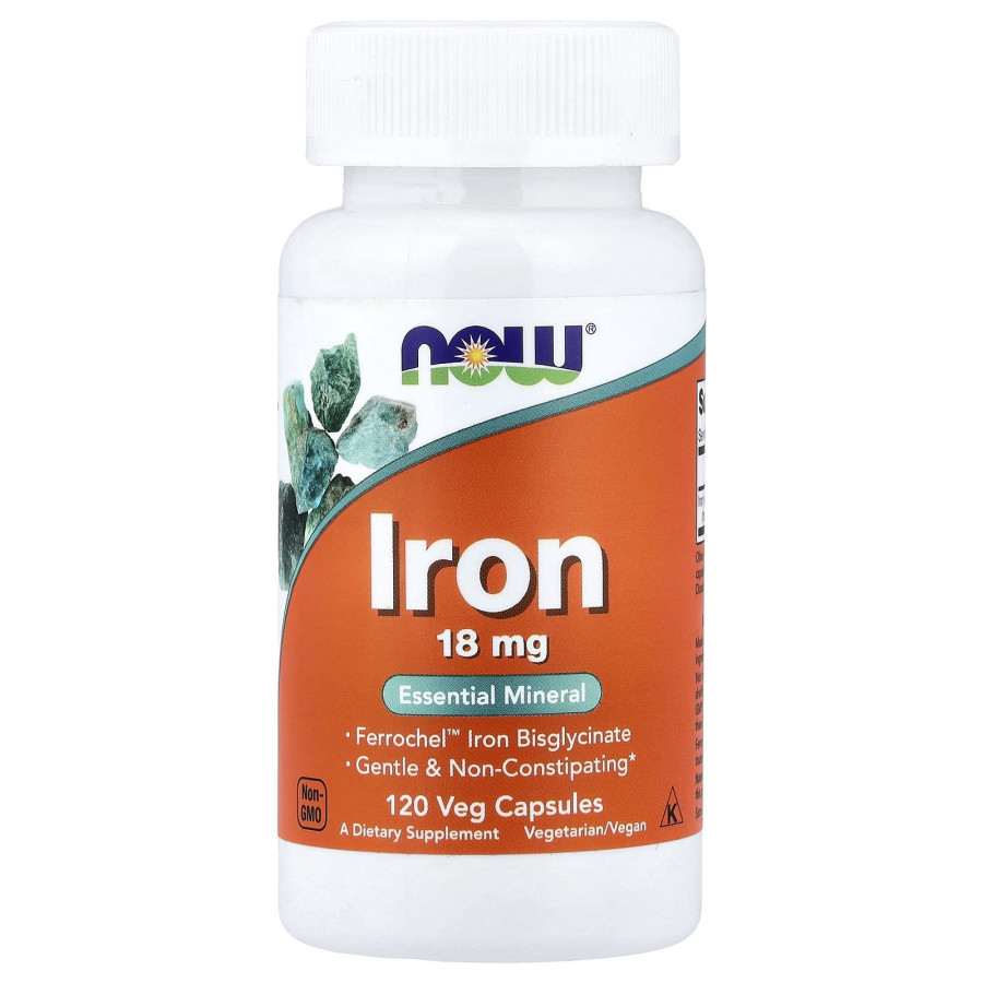 Залізо, Iron, Now Foods, 18 мг, 120 вегетаріанських капсул