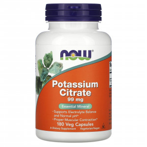 Калій цитрат, Potassium Citrate, Now Foods, 99 мг, 180 вегетаріанських капсул