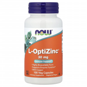 ОптіЦинк, L-OptiZinc, Now Foods, 30 мг, 100 вегетаріанських капсул