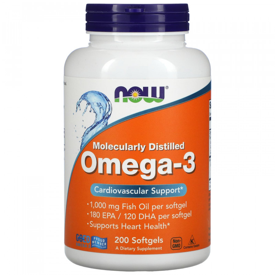 Омега-3 риб'ячий жир, Omega-3 Fish Oil, Now Foods, 2000 мг, 200 рибних капсул (1000 мг на капсулу)