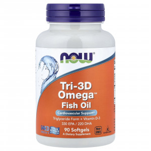 Риб'ячий жир в капсулах + D3, Tri-3D Omega, Now Foods, 330 EPA/220 DHA, 90 гелевих капсул