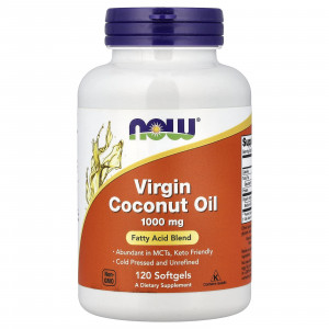 Кокосова олія, Coconut Oil, Now Foods, першого віджиму, 1000 мг, 120 гелевих капсул