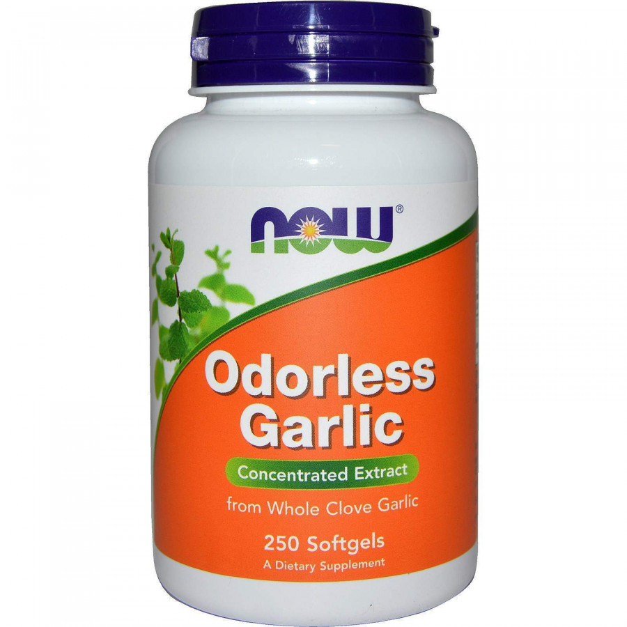 Часник, концентрований екстракт, Odorless Garlic, Now Foods, 50 мг, 250 гелевих капсул (25 мг в одній капсулі)
