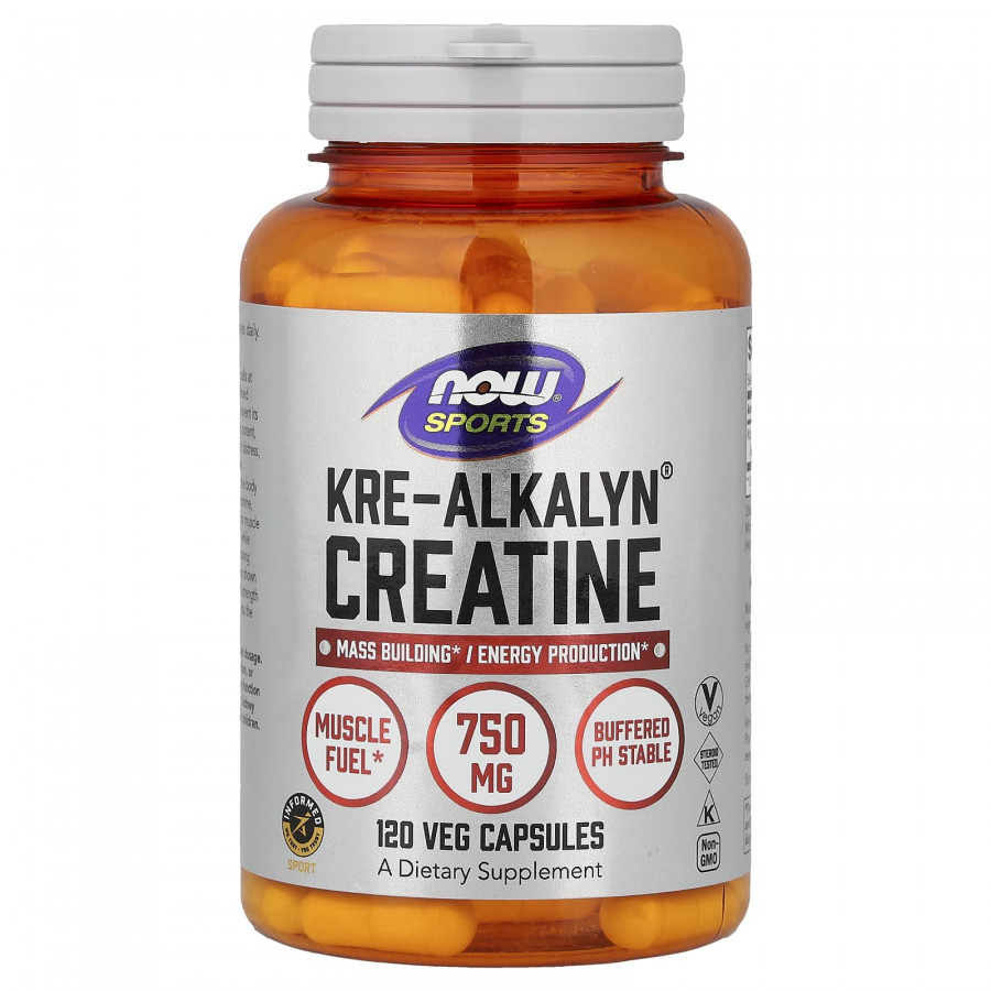 Креатин, Kre-Alkalyn Creatine, NOW Foods, Sports, 120 вегетаріанських капсул (750 мг на капсулу)