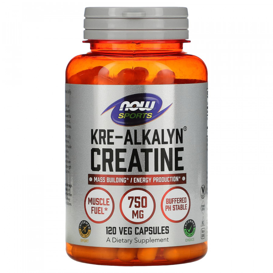 Креатин, Kre-Alkalyn Creatine, Now Foods, Sports, 750 мг, 120 вегетаріанських капсул