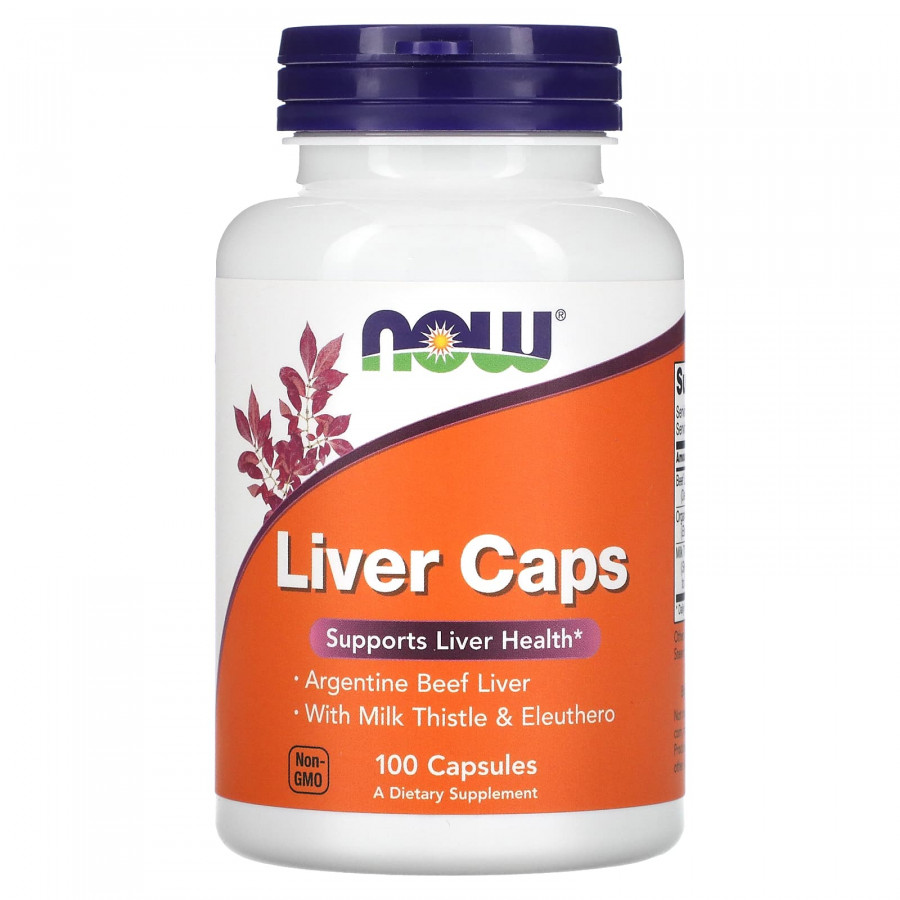 Підтримка печінки, Liver Caps, NOW Foods, з порошком яловичої печінки, 100 капсул